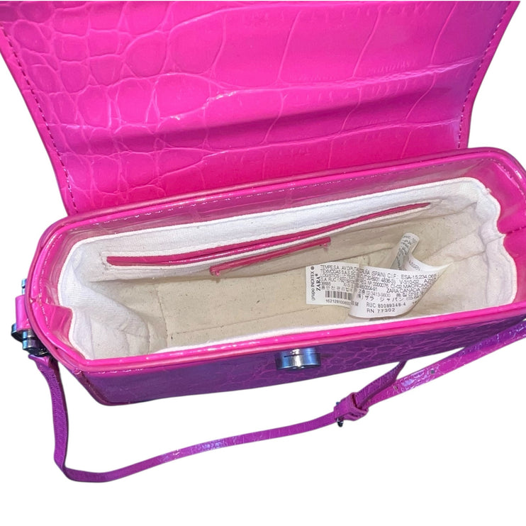 ZARA Womens Pink Faux Crocodile Leather Mini Crossbody Shoulder Handbag OS