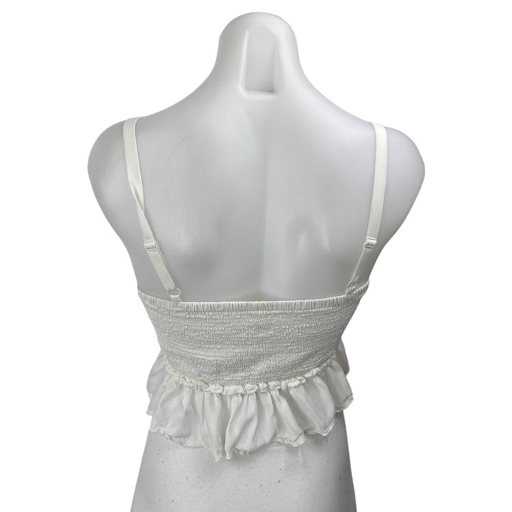 Aritzia Wilfred La Bohe'me Dareau White Sleeveless Smocked Ruffle Crop Top M