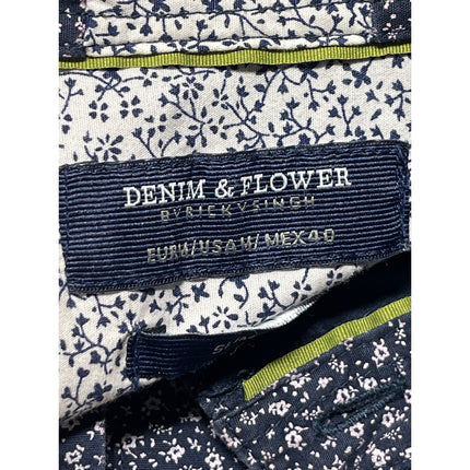 Denim & Flower Men's Gray Blue Floral Short Sleeve Button Down Shirt Top Size M