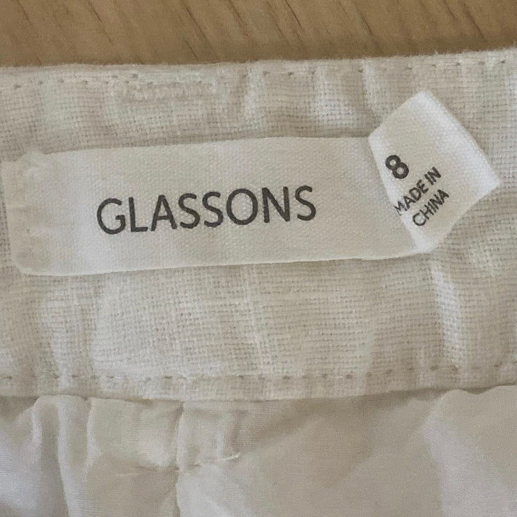Glassons 100% Linen White Pleated High Rise Casual Lounge Summer Beach Shorts 8