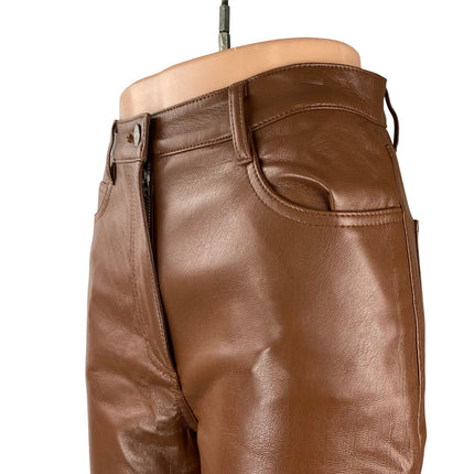 Aritzia Wilfred The Melina Slim Womens Brown Faux Leather Vegan Trousers Pants 4