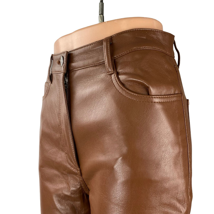 Aritzia Wilfred The Melina Slim Womens Brown Faux Leather Vegan Trousers Pants 4