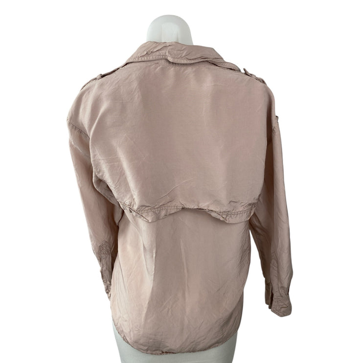 Zara Women's Beige Collared Long Sleeve Buttoned Utility Shirt Blouse Top Sz XS