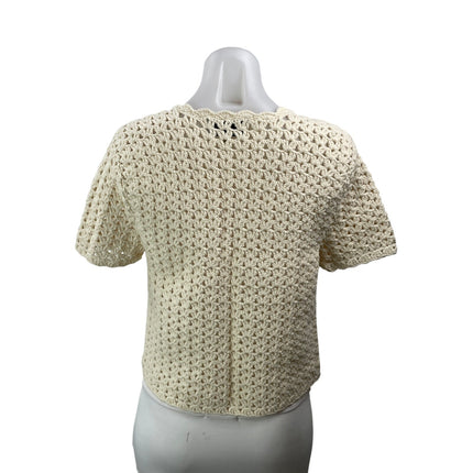 dh New York Women's Cream Short Sleeves Open Crochet Cardigan Sweater Top Sz XS