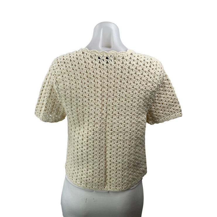 dh New York Women's Cream Short Sleeves Open Crochet Cardigan Sweater Top Sz XS