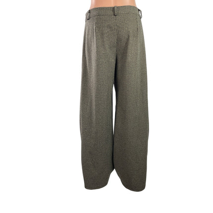 Boohoo Women's Beige Houndstooth High Rise Wide Leg Baggy Trousers Pants Size 8