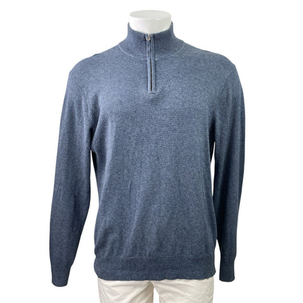 Bonobos Men's Blue Cashmere Knit Striped Long Sleeve 1/4 Zip Sweater Top Size M