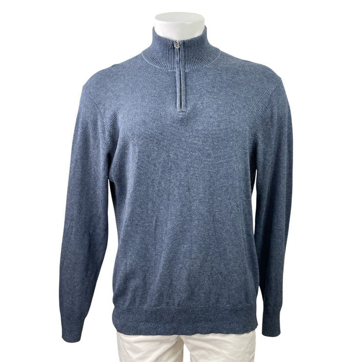Bonobos Men's Blue Cashmere Knit Striped Long Sleeve 1/4 Zip Sweater Top Size M