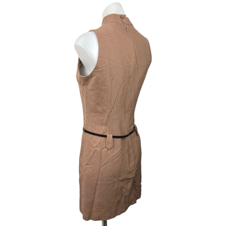 Cour Carre Women's Brown Mock Neck Sleeveless Belted A Line Flare Dress Size 46