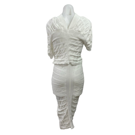 Love Series White Ruched Drape Knit Stretch Midi Bodycon 2 in 1 Dress Size S