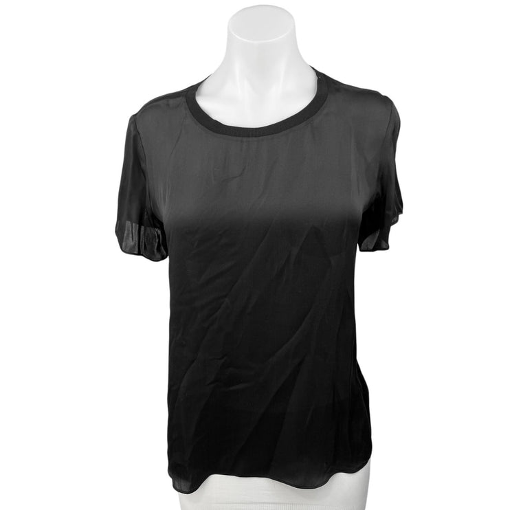 Theyskens' Theory Black 100% Silk Crew Neck Short Sleeve Shirt Blouse Top Size S