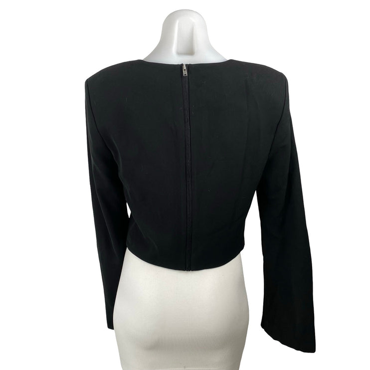 Elizabeth and James Women's Black Long Bell Sleeve Career Crop Blouse Top Size 6