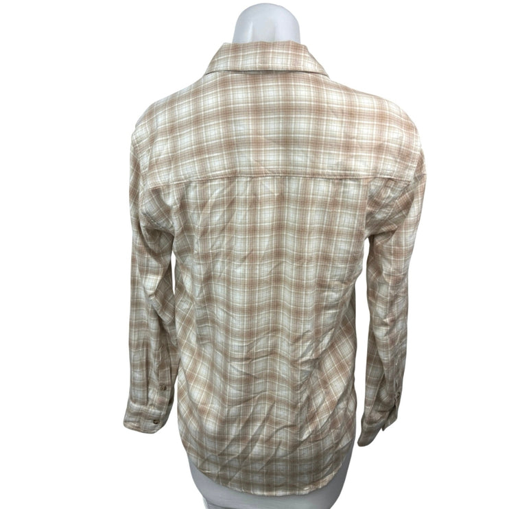 Abercrombie & Fitch Tan Flannel Plaid Checkered Button Up Shirt Blouse Top Sz XS