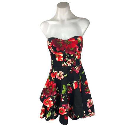 B. Darlin Black Red Strapless Sweetheart Tiered Fit And Flare Mini Dress Sz 7/8