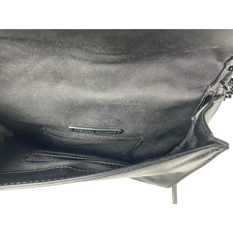 Rebecca Minkoff Chevron Quilted Black 100% Leather Chain Crossbody Purse Bag OS