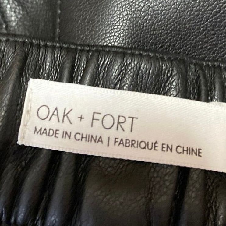 Oak + Fort Women's Black Faux Leather Vegan Wide Leg  Crop Trousers Pants Size S