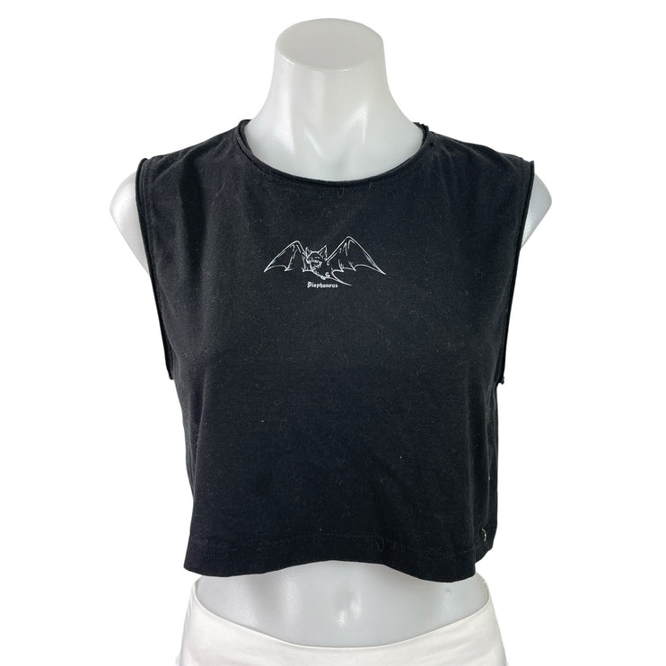 Diaphanous Loca Women's Black Sleeveless Graphic Print Tank Crop Top Size S
