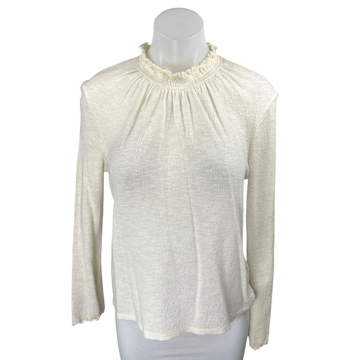 Madewell Texture & Thread Cream Ruffle Mock Neck Long Sleeve Knit Sweater Top M