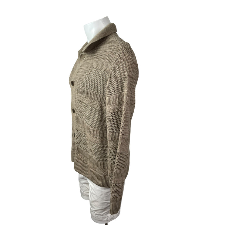 Abercrombie & Fitch Men Beige Knit Cropped Long Sleeve Button Down Sweater Top L