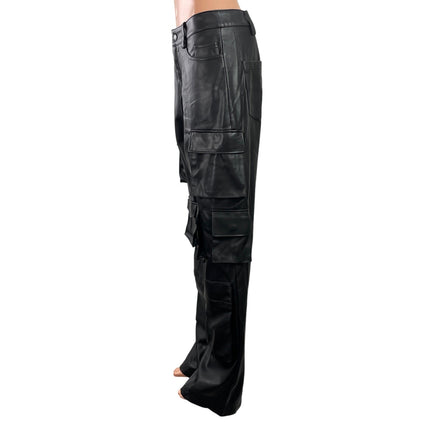 Luxe To Kill Black Faux leather High Rise Straight Leg Cargo Trouser Pants Sz 2