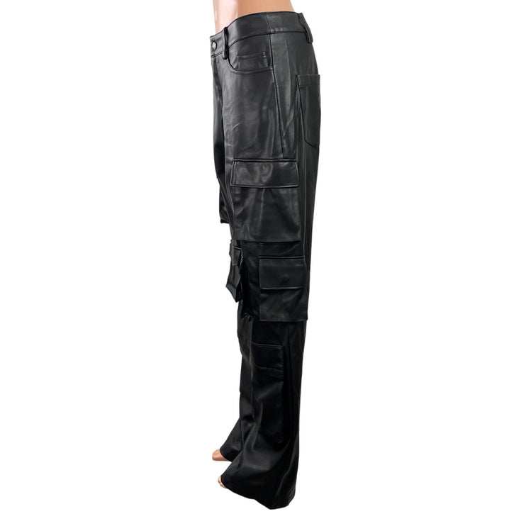 Luxe To Kill Black Faux leather High Rise Straight Leg Cargo Trouser Pants Sz 2