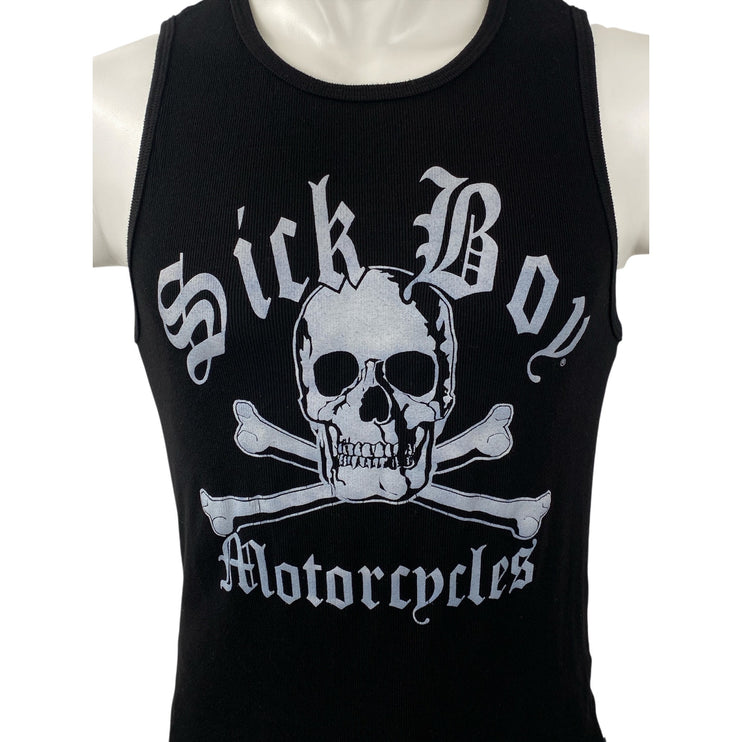 Sick Boy Motorcycles Black Graphic Ribbed Sleeveless Muscle Tee Tank Top Size XL
