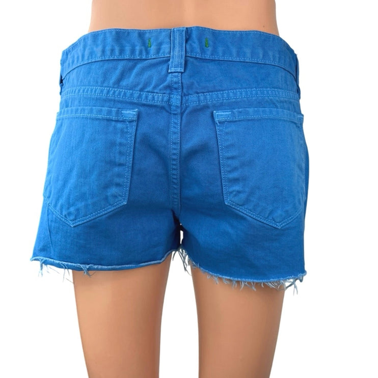 J Brand Blue Low Rise Frayed Raw Hem Cut Off Stretch Denim Jeans Shorts Size 26