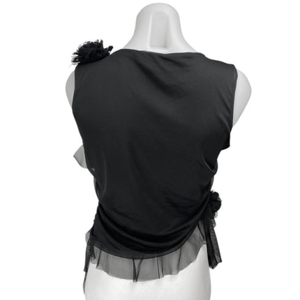 Boohoo Black Sleeveless Mesh Floral 3D Slim Fit Crop Tank Blouse Top Size 10