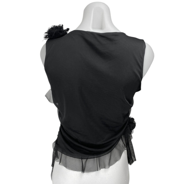 Boohoo Black Sleeveless Mesh Floral 3D Slim Fit Crop Tank Blouse Top Size 10