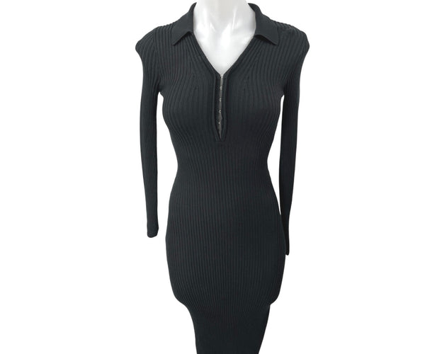 abercrombie ribbed polo midi sweater dress Abercrombie & Fitch Black Ribbed Long Sleeve Midi Bodycon Polo Sweater –  Brie
