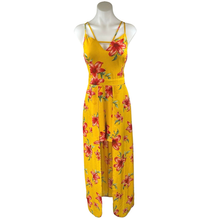 Guess Yellow Floral Sleeveless Cami Camisole Tank Skort Skirt Romper Shorts L