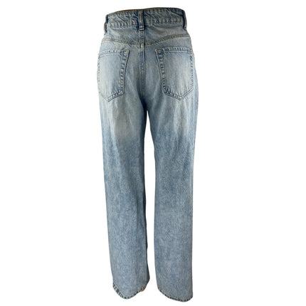 Garage Women's Blue High Rise Distressed Straight Wide Leg Denim Jeans Pants 0