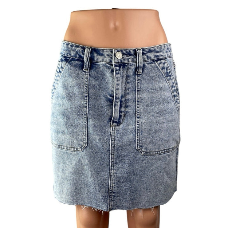Edited by Remi Bader Women's Blue High Waisted Frayed Hem Mini Pencil Skirt Sz 6
