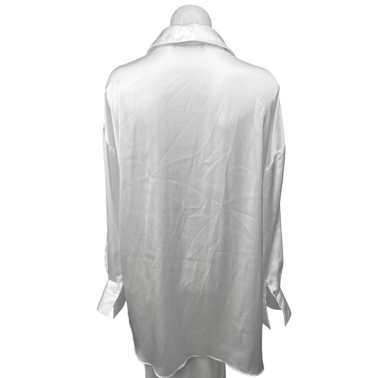 Zara Women's White Silk Satin Long Sleeve Button Down Shirt Tunic Top Size S