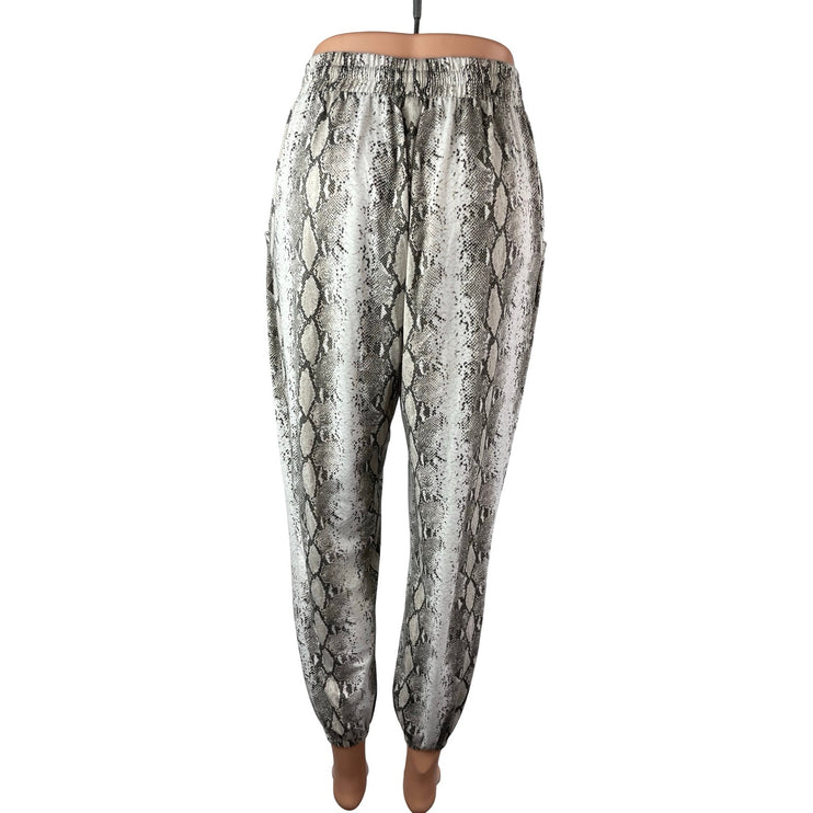 Women's Gray Snakeskin Animal Print High Waisted Jogger Trousers Pants Size S