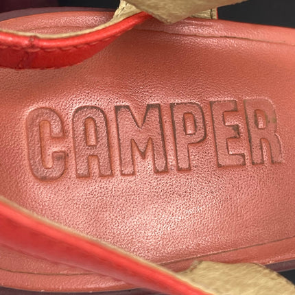 Camper Meda Womens Red Leather Square Toe Block Heel Ankle Strap Sandals 36 US 6