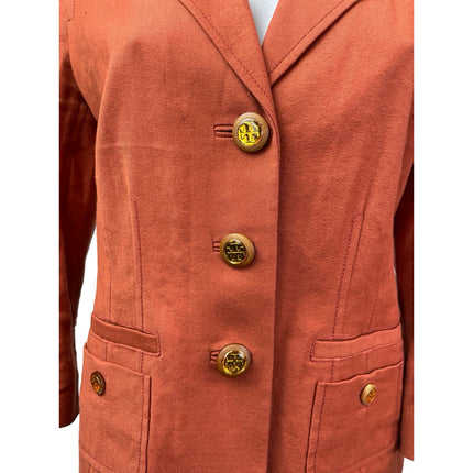Tory Burch Women's Collared Long Sleeve Single Breasted Blazer Coat Jacket Sz 6