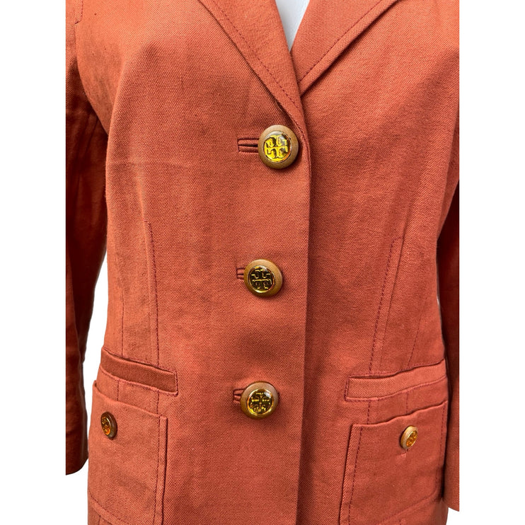 Tory Burch Women's Collared Long Sleeve Single Breasted Blazer Coat Jacket Sz 6