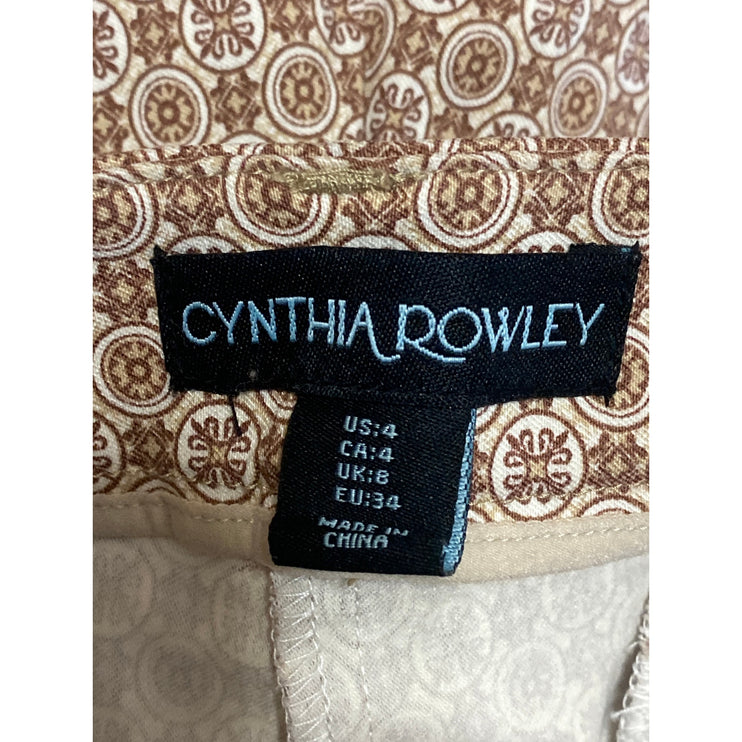 Cynthia Rowley Women's Brown Geometric Mid Rise Tapered Trousers Dress Pants 4