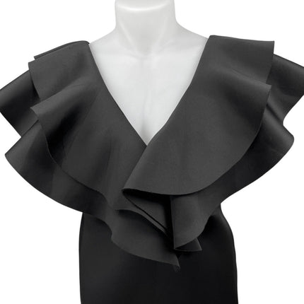 Daylight Black Tiered Ruffle Short Sleeve Deep V-Neck Mini Sheath Dress Size 2X