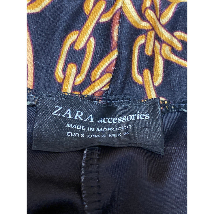 Zara Women's Black Gold Chain Print High Waisted Casual Leggings Pants Size S