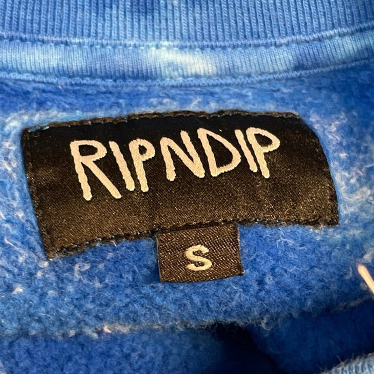 Ripndip Men's Blue Tie Dye Logo Crew Neck Long Sleeve Fleece Sweatshirt Top S
