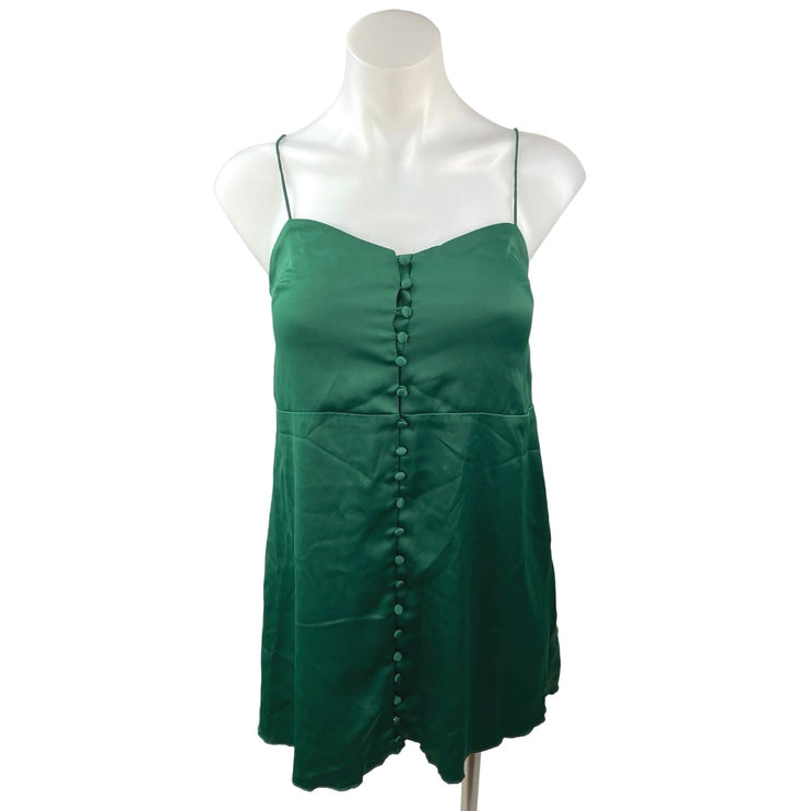 Urban Outfitters Green Silk Satin Spaghetti Cami Camisole Mini Slip Dress XS