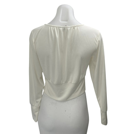 Steve Madden BB Dakota Women's White Rib Knit Long Sleeve Crop Shirt Top Size S