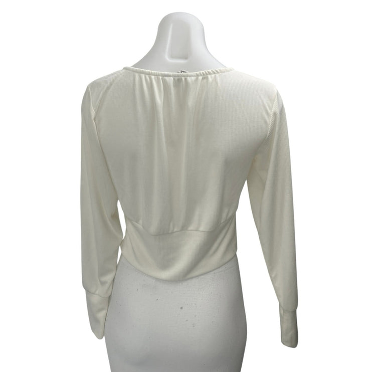 Steve Madden BB Dakota Women's White Rib Knit Long Sleeve Crop Shirt Top Size S