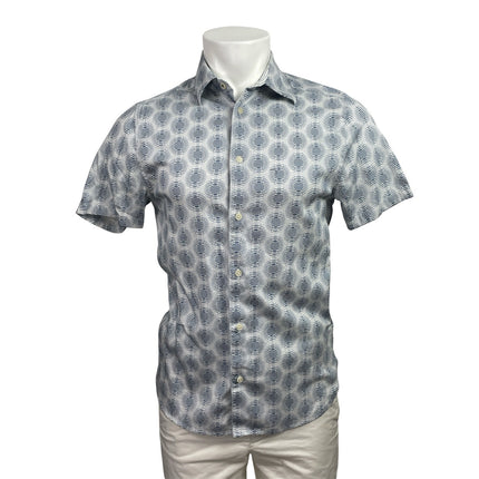 Ted Baker Men's Blue Geometric Slim Fit Short Sleeve Button Down Shirt Top S