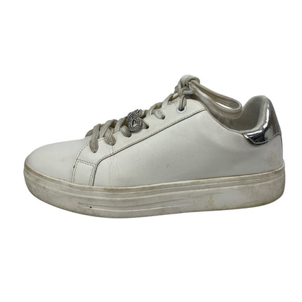 Aldo Women's White Leather Crystal Bow Lace Up Low Top Sneakers Shoes Size 8