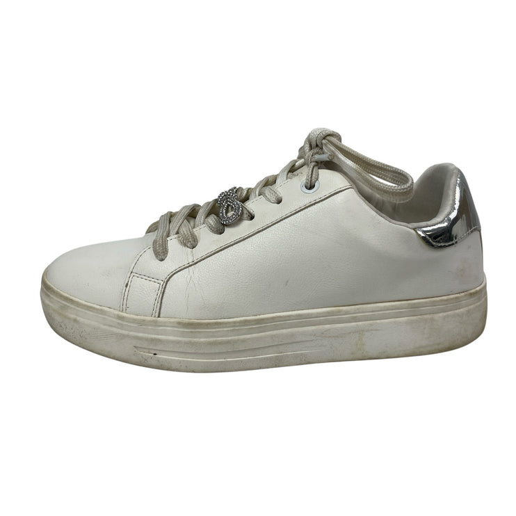 Aldo Women's White Leather Crystal Bow Lace Up Low Top Sneakers Shoes Size 8