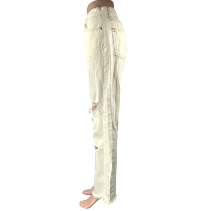 Urban Outfitters BDG White Distressed High Waist Flared Cowboy Denim Jeans Sz 28