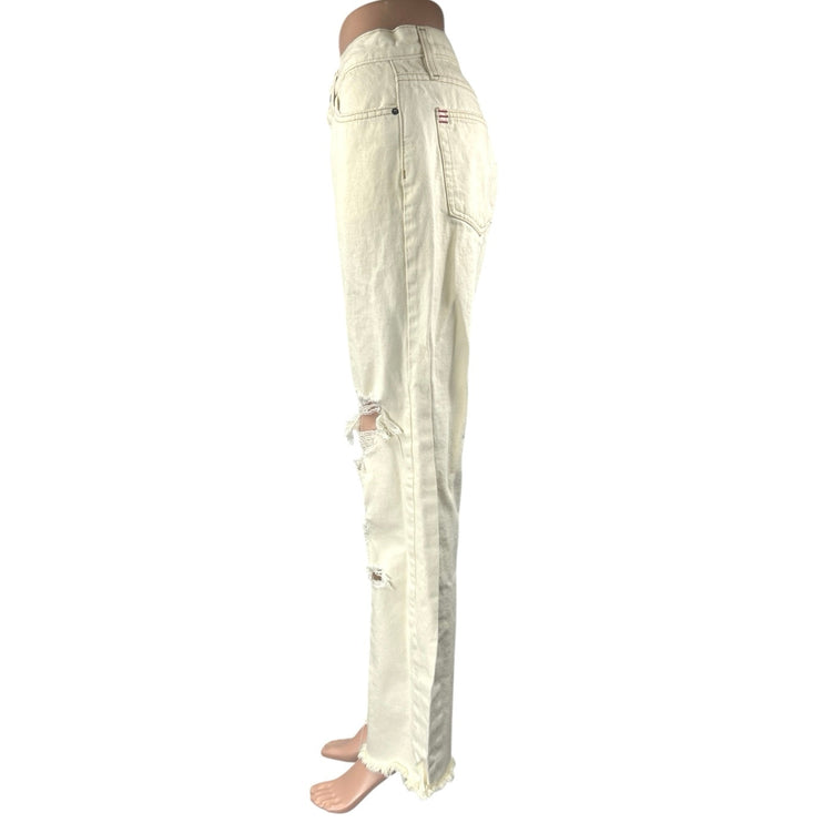 Urban Outfitters BDG White Distressed High Waist Flared Cowboy Denim Jeans Sz 28